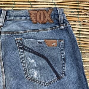 Fox Racing "Throttle" Jeans Size 34 Blue‎ Distressed Straight Y2K Moto
